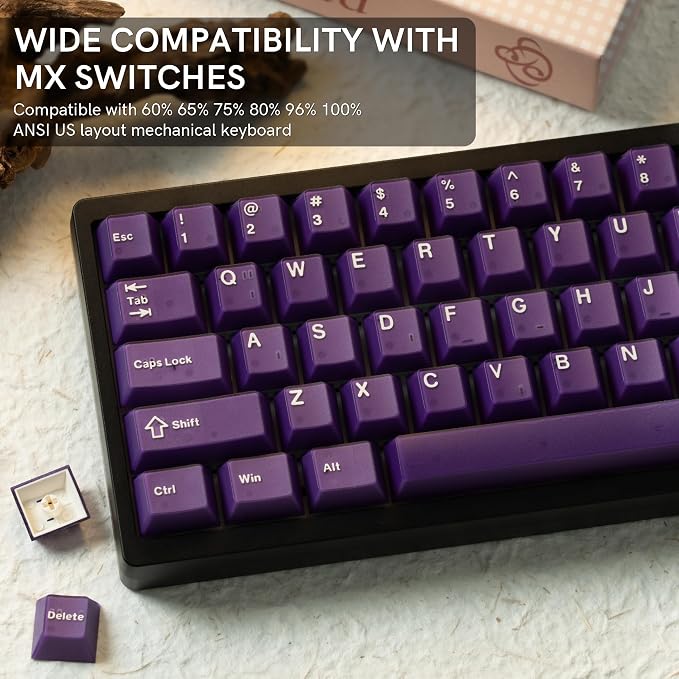 dagaladoo Purple Jade keycaps,Double Shot PBT keycaps Jelly Set,Ceramic Custom Keycap Translucent,Cherry Profile Key caps for 60%/65%/75%/TKL/96%/100% US Layout Mechanical Keyboard,121keys