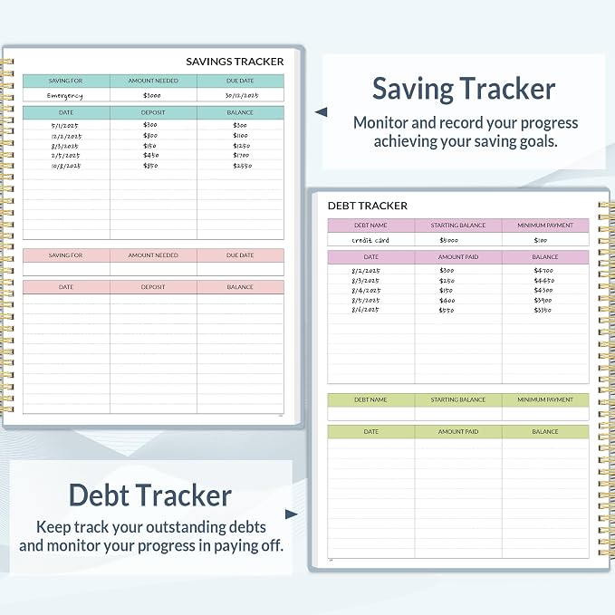 SUNEE Budget Planner - Monthly Budget Book with Expense Tracker Notebook, Undated 12 Month Bill Organizer & Finance Planner to Manage Your Money, A5 (6.4" x 8.3") Account Book with Colorful Tab, Blue
