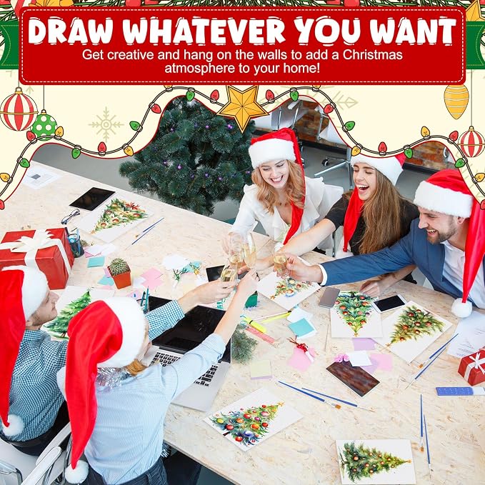 Blosssound 10 Set Pre Printed Canvas Pre Drawn Canvas Painting with Easel Kits 5" x 7" Outline Painting Panels for Beginners, DIY Craft Project, Party Favor, Home Decors (Christmas Tree)