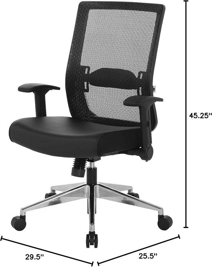 Space Seating 867A Series Adjustable Manager's Office Chair with Breathable Matrix Back and Padded Flip Arms, Black Bonded Leather