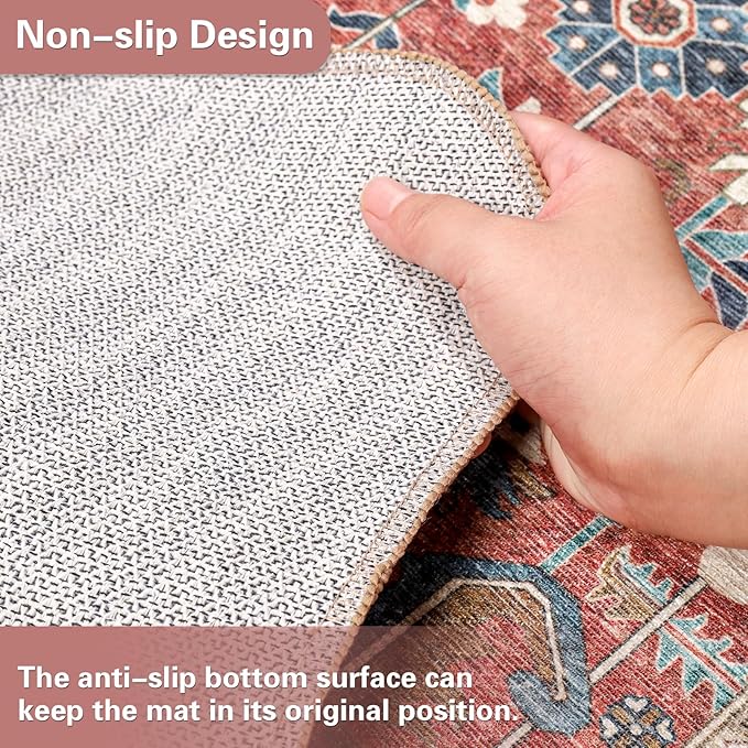 46" X 60" Office Chair Mat for Hardwood and Tile Floors, Under Desk Chair Mat for Carpet Protector Rolling Computer Chairs, Machine Washable Non-Slip Area Rug, Red Brown