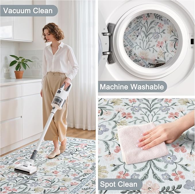 Anidaroel Desk Chair Mat for Hardwood Floor/Tile Floor, 36"x48" Boho Computer Chair Mat, Anti-Slip Floral Office Rugs for Rolling Chairs, Low Pile Beige Desk Chair Mats for Hardwood