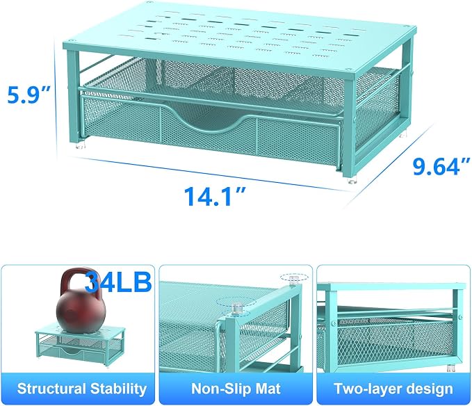 gianotter Computer Monitor Stand Riser, office organizer with Drawer, Office Organizers Storage for Classroom Office Supplies (Blue)