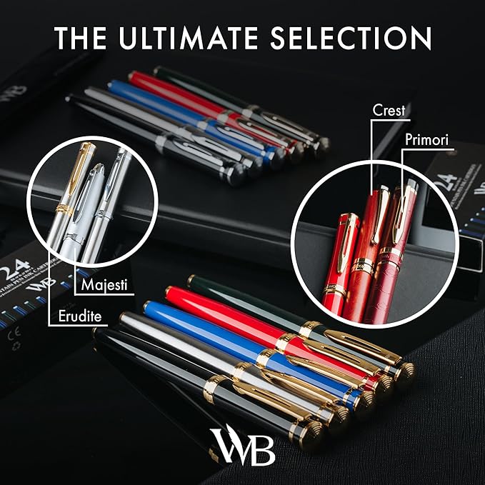 Wordsworth & Black Fountain Pen Set, 18K Gilded Medium Nib, Includes 24 Pack Ink Cartridges, Ink Refill Converter & Gift Pouch, Gold Finish, Calligraphy, [Black Gold], Perfect for Men & Women
