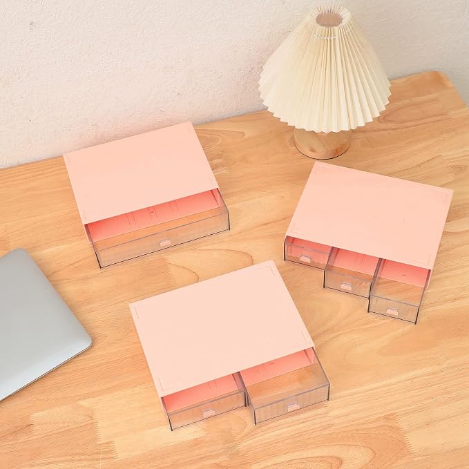 Ykpokir Desktop Organizer with Drawers - Stackable 3 Tier Desk Storage, Plastic Makeup Storage Accessories, Pink