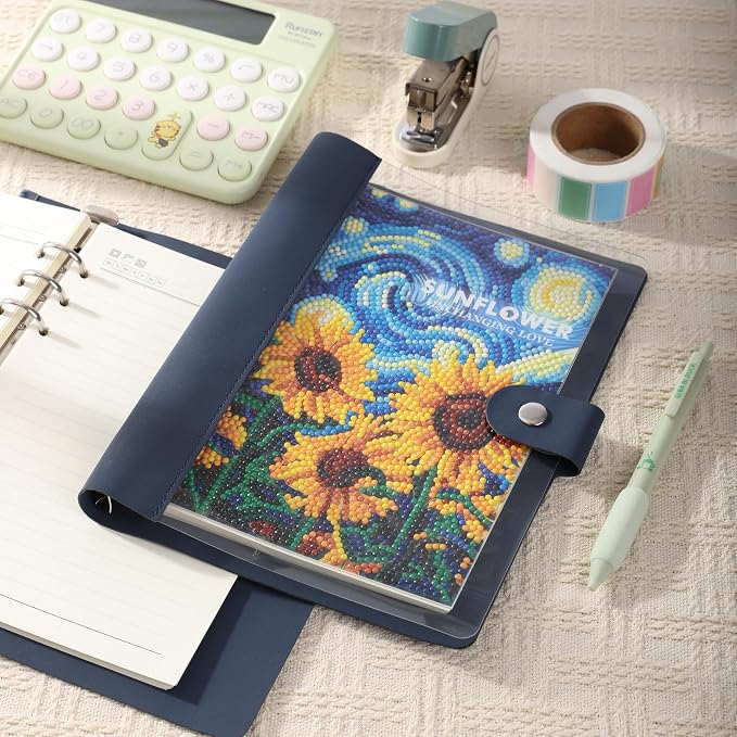 Party Ready DIY Diamond Art Journal Binder Book Cover Kit – Diamond Painting DIY Cover, Sparkling Rhinestone Mosaic Craft Project, Handmade Bling Journal for Adults & Teens (Sunflower)