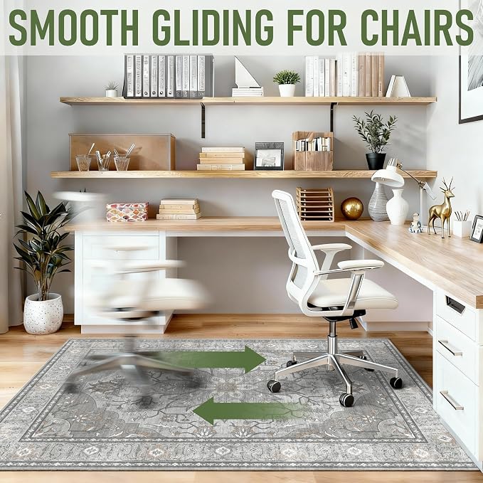 36"x48" Office Chair Mat for Hardwood, Under Desk Chair Mat for Home Office, Anti-Slip Office Rugs for Rolling Chairs, Floor Protector Washable Rugs Warm Gray
