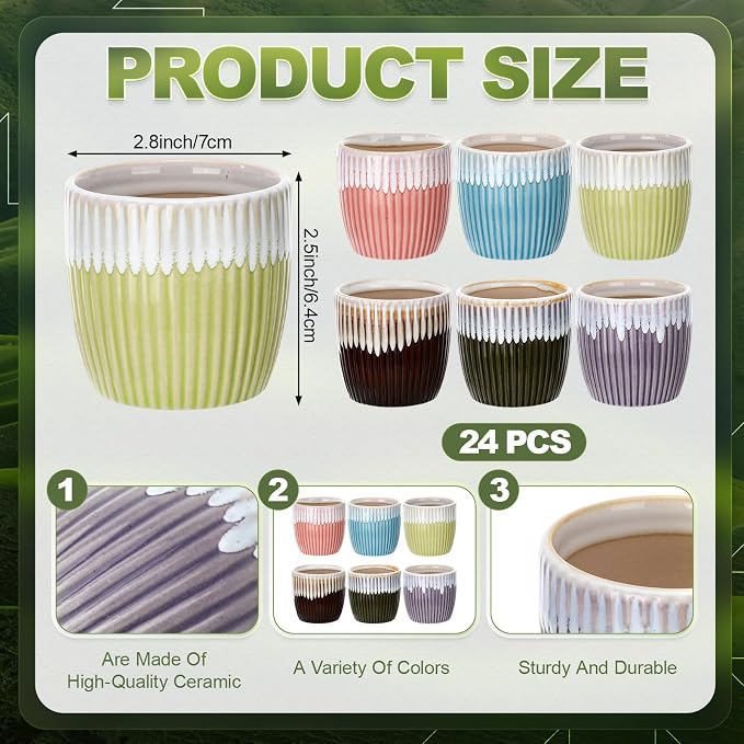 24 Pcs 2.7 Inch Small Succulent Plant Ceramic Pot with Drainage Hole, Cute Mini Succulent Pots for Plants, Succulents, Cactus, DIY Easter Spring Craft Activity, 6 Colors(Color Blocking)