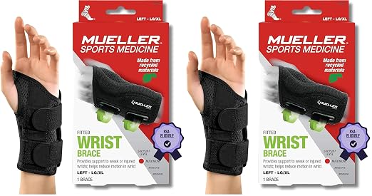 MUELLER Green Fitted Wrist Brace,Left,LG/XL,(Pack of 2)
