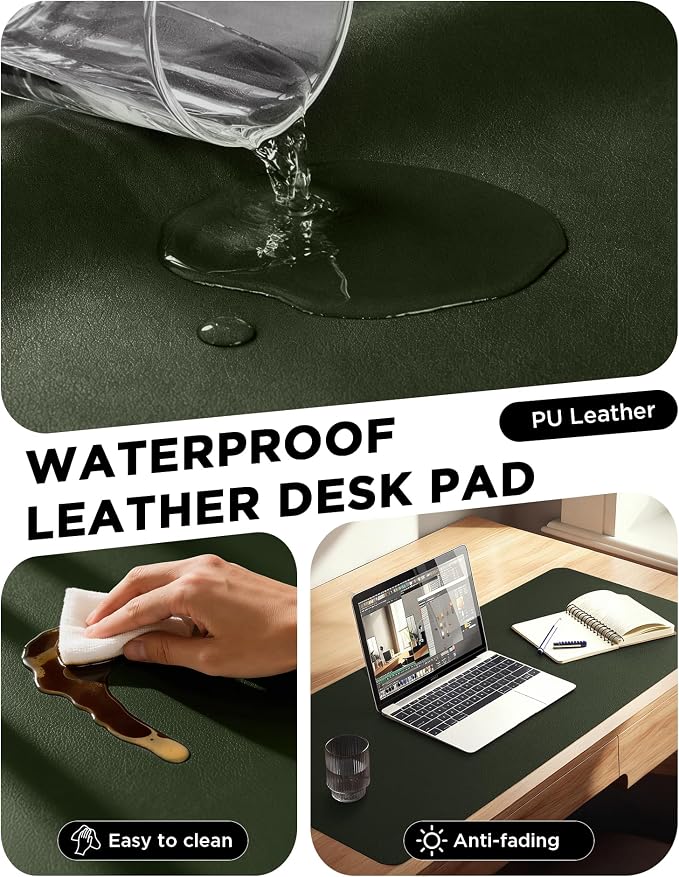 YSAGi 55" x 17" Large PU Leather Desk Mat for Keyboard and Mouse - Waterproof Non-Slip Desk Pad Protector for Office, Home, Writing Desk, Olive Green