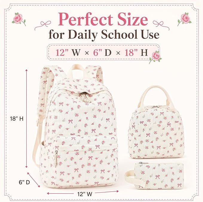 Bluboon School Backpack Set Girls Womens Laptop Bookbag Casual Daypack Fits 15 inch Laptop with Lunch Tote Bag and Pencil Bag