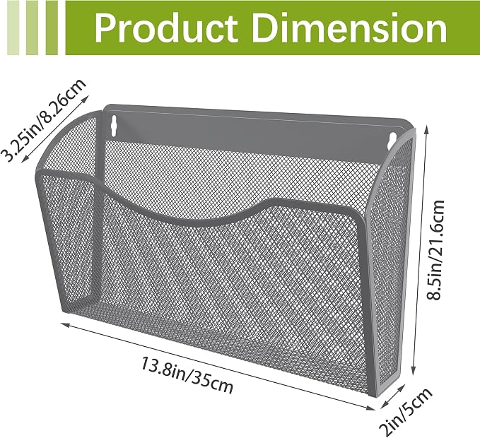 EasyPAG 6 Pack Wall File Organizer, Metal Mesh Hanging File Folder Holder for Letter/A4 Size Folders, Vertical Wall Mount Mail Sorter for Office Paperwork, Classroom, Silver