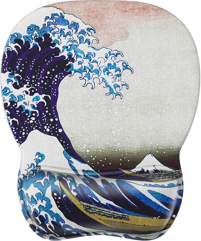 MROCO Ergonomic Mouse Pad with Gel Wrist Rest, Smooth Wrist Support Surface, Non-Slip PU Base for Pain Relief, Comfortable Mousepad for Computer, Laptop, Office & Home, 9.4 x 8.1 in, Great Wave