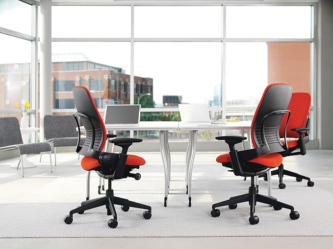 Steelcase Leap Desk Chair Rocky Leather Seat and Back - Highly Adjustable Arms - Black Frame and Base - Soft Dual Wheel Hard Floor Casters