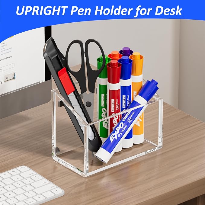 FUCDTEFC Magnetic Dry Erase Marker Holder for Whiteboard, Magnet Pen Holder for Desk Fridge Refrigerator, Non-slip Acrylic Strong Locker Organizer Storage Accessories,Clear Pencil Cup Marker Organizer | Fridge Refrigerator, Non-slip, Acrylic, Strong, L...