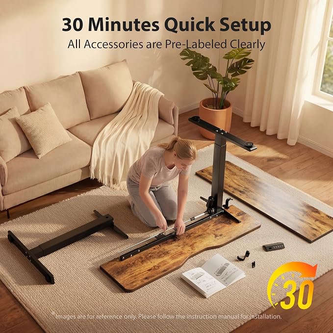 Cubiker Standing Desk, 48x24 Inches Sit Stand Home Office Desk, Electric Stand up Desk, Adjustable Desk with Splice Board, Black Frame/Rustic Brown Top