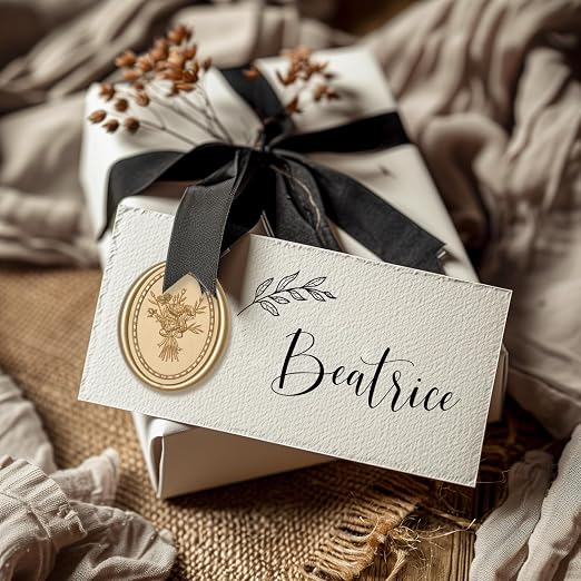 UNIQOOO Wax Seal Stickers - Vintage Photo Frame Floral Bouquet Wedding Invitation Envelope Seal Stickers, 50 Pcs Self-Adhesive Light Gold Stickers, Perfect for Invitation, Christmas, Gift Wrapping