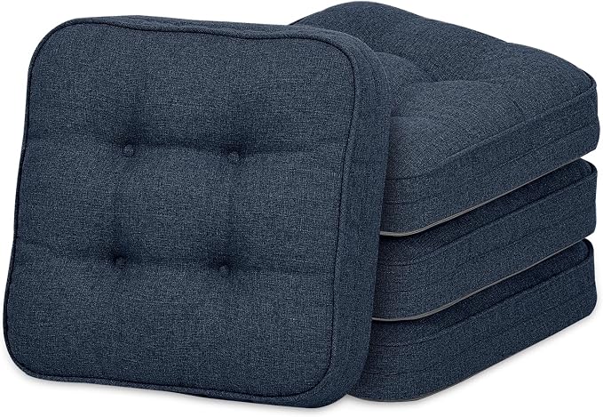 GOFORIT Memory Foam Cushion，Square Seat Cushions for Dining Chairs,Non-Slip Chair Pads with Removable Cover, 16'' x 16'', 4 Pack,Dark Blue