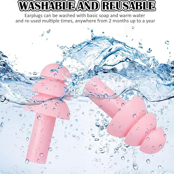 24 Pairs Pink Ear Plugs - NRR 29dB Reusable Silicone Ear Plugs with Plastic Cases for Sleeping, Noise Cancelling, Concerts, Shooting, Swimming