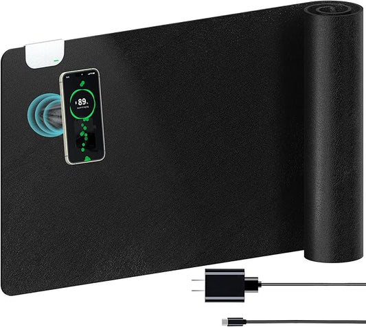Leather Desk Pad Protector, Mouse Pad Large, Office Desk Mat On Top of Desks, Black Desk Mat for Desktop, Wireless Charging Mouse Pad, Waterproof Computer Keyboard Mat for Gaming 35.4"X16.5"X1.6"