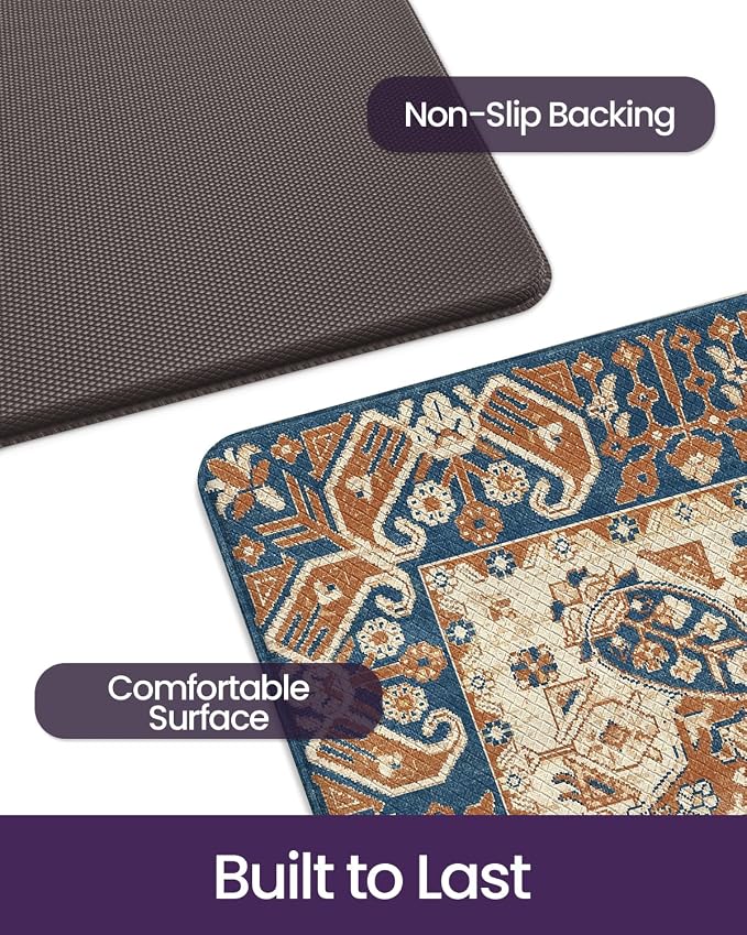 DEXI Kitchen Mats for Floor Cushioned, 23x86 Runner Rug Non Slip, Waterproof Soft Comfort Standing Padded Anti Fatigue Decorative, Beige Brown