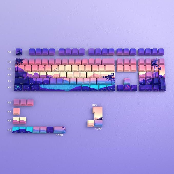 JSJT PBT Keycaps Side-Printed Translucent Keycap,Multi-Coloured Style Shine Through Custom Key Caps,124 Keys Cherry Profile Keycap Set for Cherry MX Switches Mechanical Keyboards