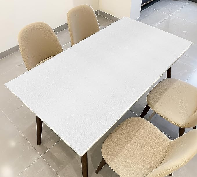 Warmstar Leather Table Cover 16x32 Inch, 1.8MM Thick PVC Table Protector Waterproof, Desk Cover Protector Non-Slip Table Pad for Kitchen, Dresser, Gaming Desk,Dining Room Table，White