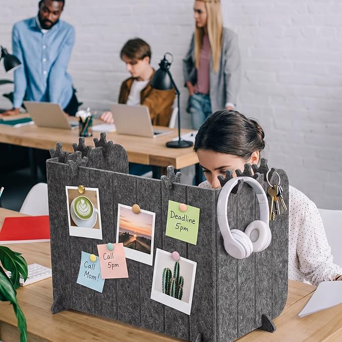 Foldable Felt Desk Privacy Panel 16 x 48 Inches, Acoustic Partition, Noise Reducing Desk Divider, Privacy Table Screen with 4 Bases & 8 Mini Crown Clips for Open Workspace Office Home