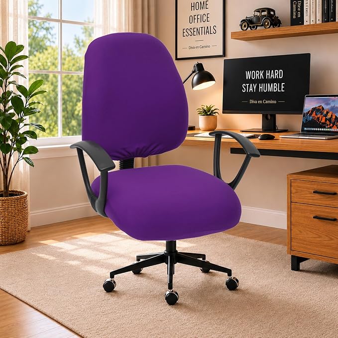 Super Stretchable Separate Office Chair Seat Covers - Universal Spandex Computer Chair Slipcover - 180GSM Washable Rotating Backrest Coverings & Cushion Protectors for Dogs, Cats, Pets