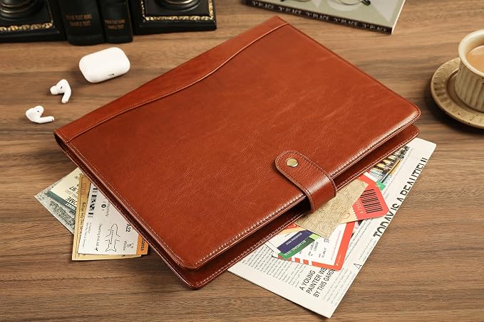 Personalized Leather Padfolio for Men - Business Portfolio with Clipboard, Engraved Legal Pad Folio Folder, A4 Letter Size Ideal Business and Corporate Gifts, Oil Brown - Custom