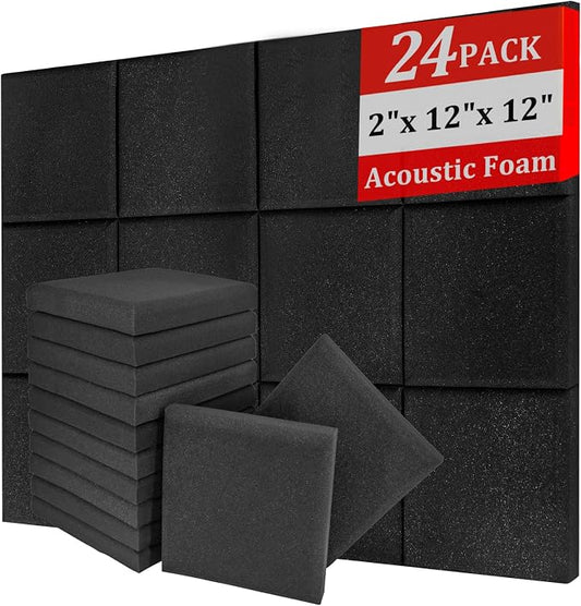 Sound Proof Foam Panels for Walls, High-Density Sound Proof Panels for Walls, Acoustic Panels Sound Absorbing for Noise Absorbing Canceling (24 Pack Square, 2x12x12 Inches)