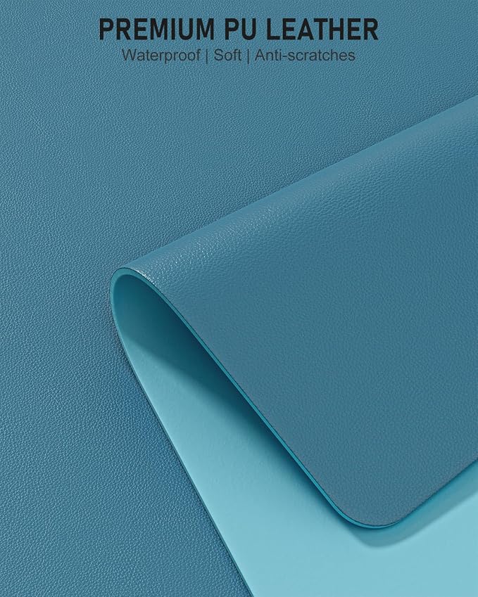 Desk Pad, 23.6" x 13.8" PU Leather Non-Slip Desk Mat Large Mouse Pad for Desktop, Waterproof Laptop Computer Writing Mat for Office, Home, Work, Gaming, Dark Blue