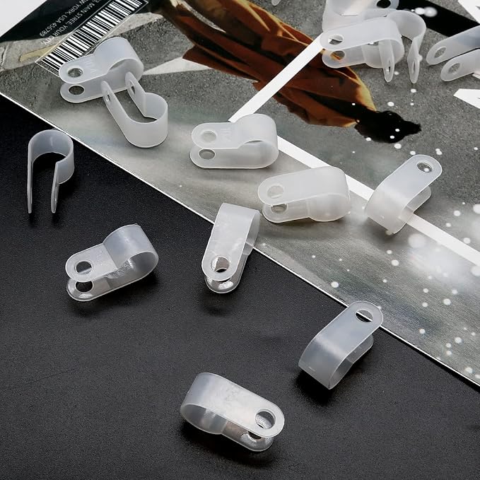 60pcs 3/8 Inch Nylon Cable Clamps, White R-Type Wire Cable Clips | M4 Screws, Screw Mounting Cord Fastener, Wire Conduit Clamp, Wire Management