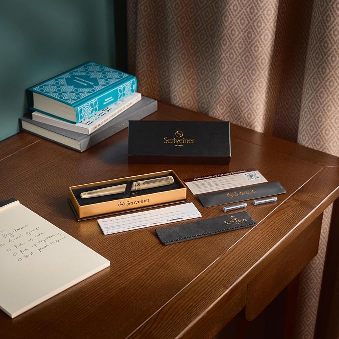 Scriveiner Luxury Fountain Pen - Stunning Bronze Luxury Pen, Schmidt Gilded Nib (Fine), Converter, Best Pen Gift Set for Men & Women, Professional, Executive, Office, Nice Pens