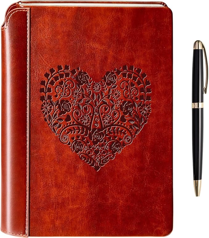 SETTINI® Lined Journal - Heart Journal for Writing Gift Set - Hardcover Vegan Leather, Includes Luxury Pen in a Unique Pen Holder, 192 Pages, 6 x 8.5 inches - Father Day Gift