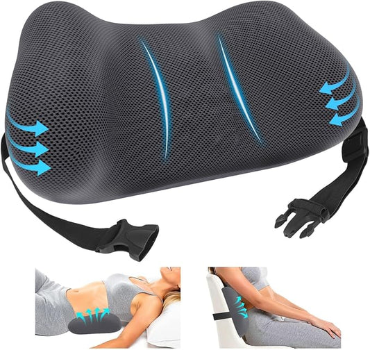 Lumbar Support Pillow for Office Chair, Memory Foam Lower Back Support, Ergonomic Lumbar Pillow with Adjustable Strap, Breathable Cover (Grey)