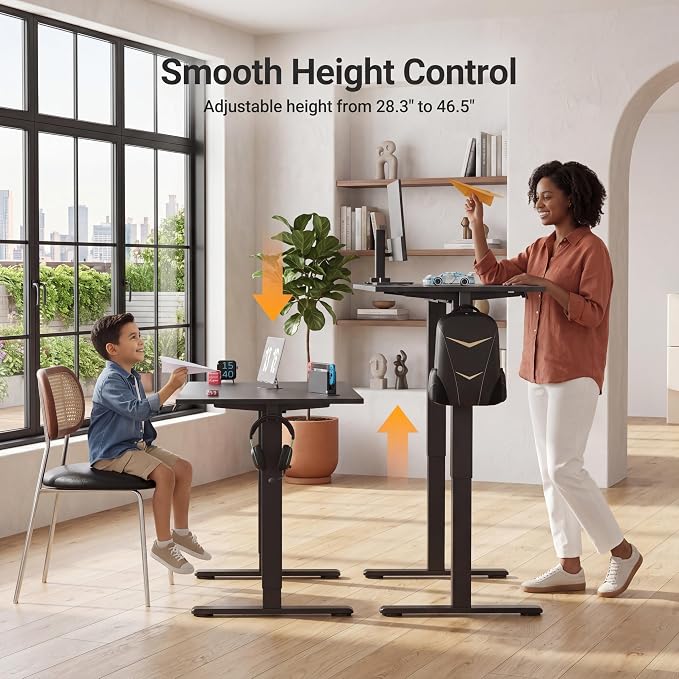 Claiks Electric Standing Desk, 48x24 Inch, Black | Adjustable height for sit-stand, 156lbs capacity, scratch-resistant surface, 3 memory presets, cable management & hook.