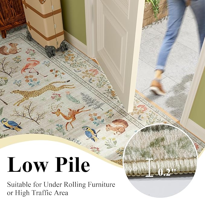DUKINO 3x12 Runner Rug, Non Slip Animal Print Runner Rug for Hallway, Vintage Low Pile & Stain Resistant Soft Indoor Long Carpet Runner for Kitchen, Bathroom, Laundry, Bedroom, Beige