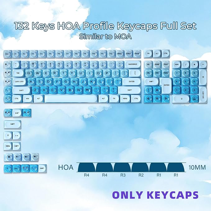 OHY PBT Keycaps, XVX Blue Jelly HOA Profile Key Cap, 132-Key Cute Custom Keycaps (for Mechanical Keyboards with Cherry/Gateron MX Switches)-Uyuni Dreams(ONLY KEYCAPS)