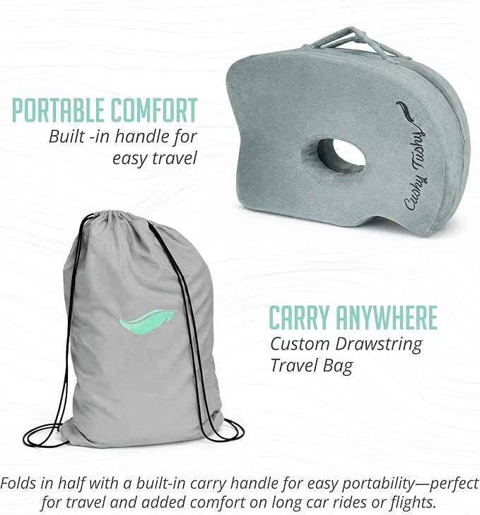 Cushy Tushy Seat Cushion | Premium Foldable Sit Bone Cushion for Pressure Relief, Hip, Hamstrings & Sciatica Comfort | Butt Pillow | Ergonomic Ischial Tuberosity Support for Home, Office & Driving