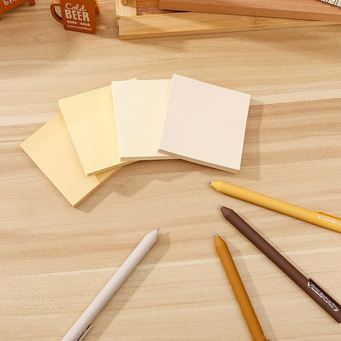 BAYTORY 320 Sheets Gradient Sticky Notes, 4 Pcs Rotatable Colored Gel Pens, Aesthetic Self-Stick Note & Multicolored Ink Pen, Colorful Memo Pads Easy to Post for Note Taking (Gradient Yellow)