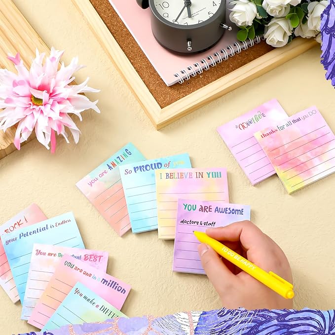 Yinder 24 Pcs Inspirational Sticky Notes Thank You Gift Motivational Sticky Note Pad Employee Appreciation Gift Bulk for Staff Coworker Teacher Nurse Office Groups 3 x 3'' (Appreciation,Watercolor)