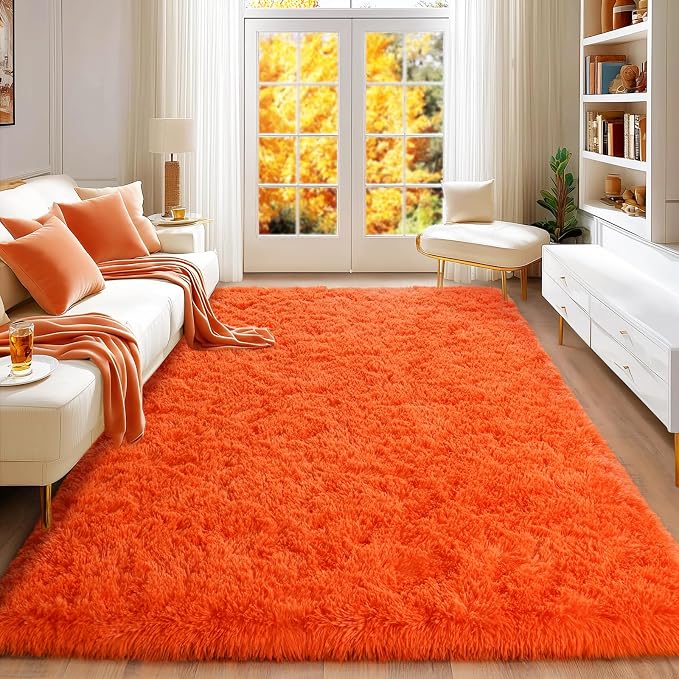 5x7 Area Rug for Living Room, Ultra Fluffy Rug Fuzzy Shag Shaggy Carpets for Bedroom,Anti-Skid Indoor High Pile Soft Rug Carpet for Bedroom Kids Room Nursery Boy Girls Room Dorm Home Decor, Orange