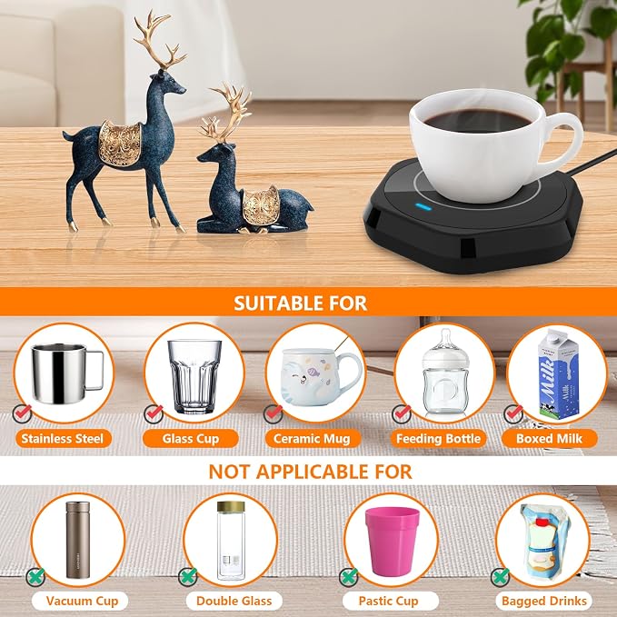 Coffee Mug Warmer: Smart Beverage Heating Plate Candle Wax Cup Warmer Electric Thermostat Coaster for Hot Coffee Milk Tea Water Cocoa Desk Home Office Use (R1 Black)