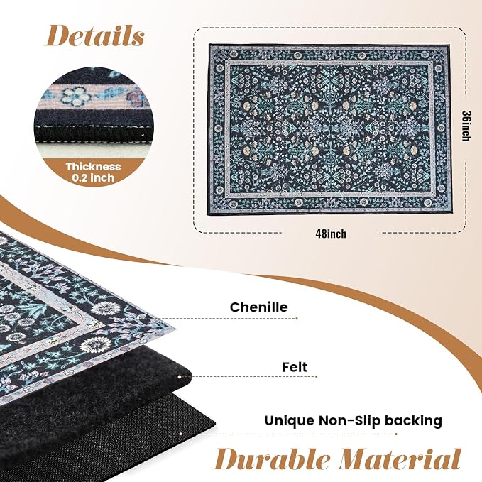 Office Chair Mat Desk Chair Hardwood Mat, Easy Glide Office Rug Under Chair Mat for Home Gaming Rolling Chair Tile Floor,Large Floor Protector Rug,Anti-Slip, Chenille Material (Dark Green, 36x48)