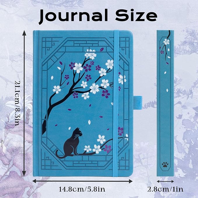 TIEFOSSI A5 Lined Journal, Cute Cat Journal for Women Girls, College Ruled Notebook with Pretty Sakura Pattern, Aesthetic Diary for Writing Journaling Drawing, Golden Edges