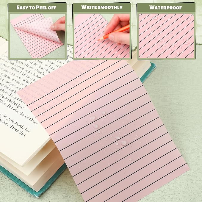 Yinder 6 Pack Colored Transparent Sticky Notes Translucent Clear Lined Self Sticky Notes, Back to School Gift Bible Tab for Planners, School Supplies Office, 30 Sheets/Pack, 4 x 6'' (Rainbow Color)