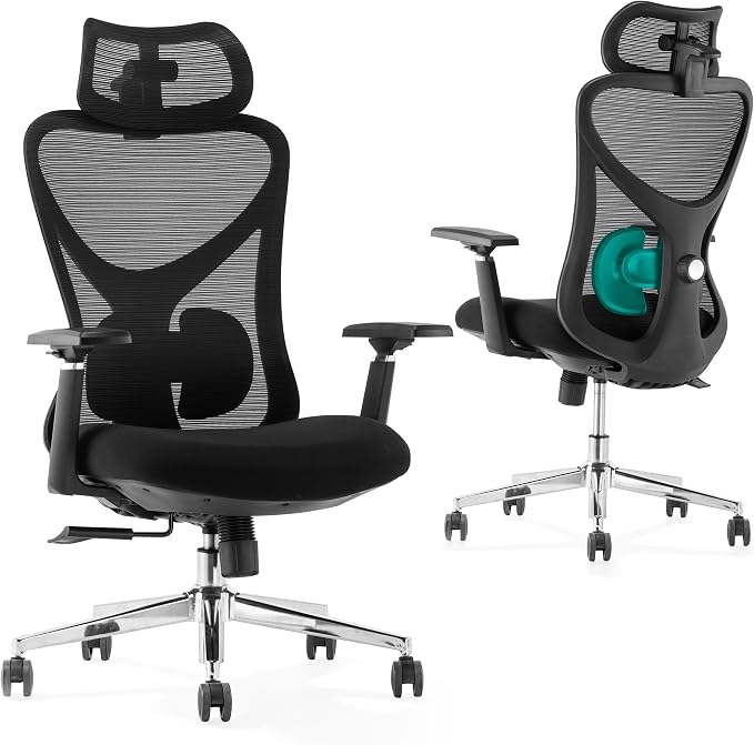 LAIAN Premium Ergonomic Office Chair, Big and Tall Heavy Duty Desk Chair with 3D Adjustable Armrests, Breathable Mesh Back Computer Chair, 2D Lumbar Support&3D Headrest&4-Position Recline 400lbs Black