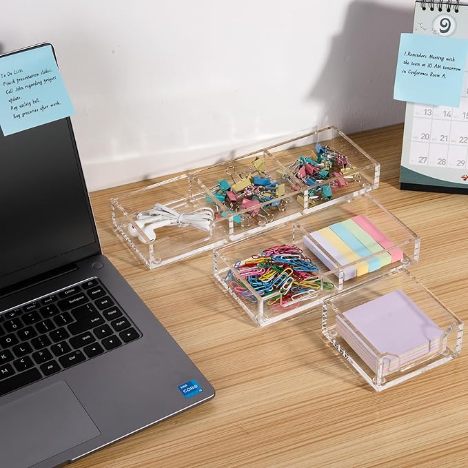 WORHE Sticky Note Holder 2 In 1, Clear Acrylic Memo Pad Holders for Desk Organization School Office Home, Post Pop Notes Dispenser for 3"X3" Note Pads (BQ210)
