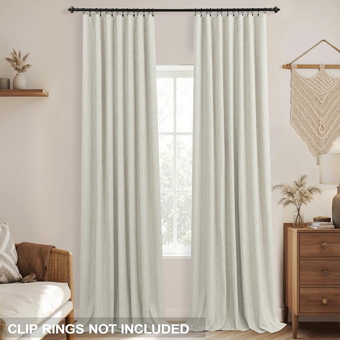 KOUFALL Greige Extra Long 120 Inch Blackout Curtains,10FT 10 FT Linen Pleated Drapes for Living Room Bedroom